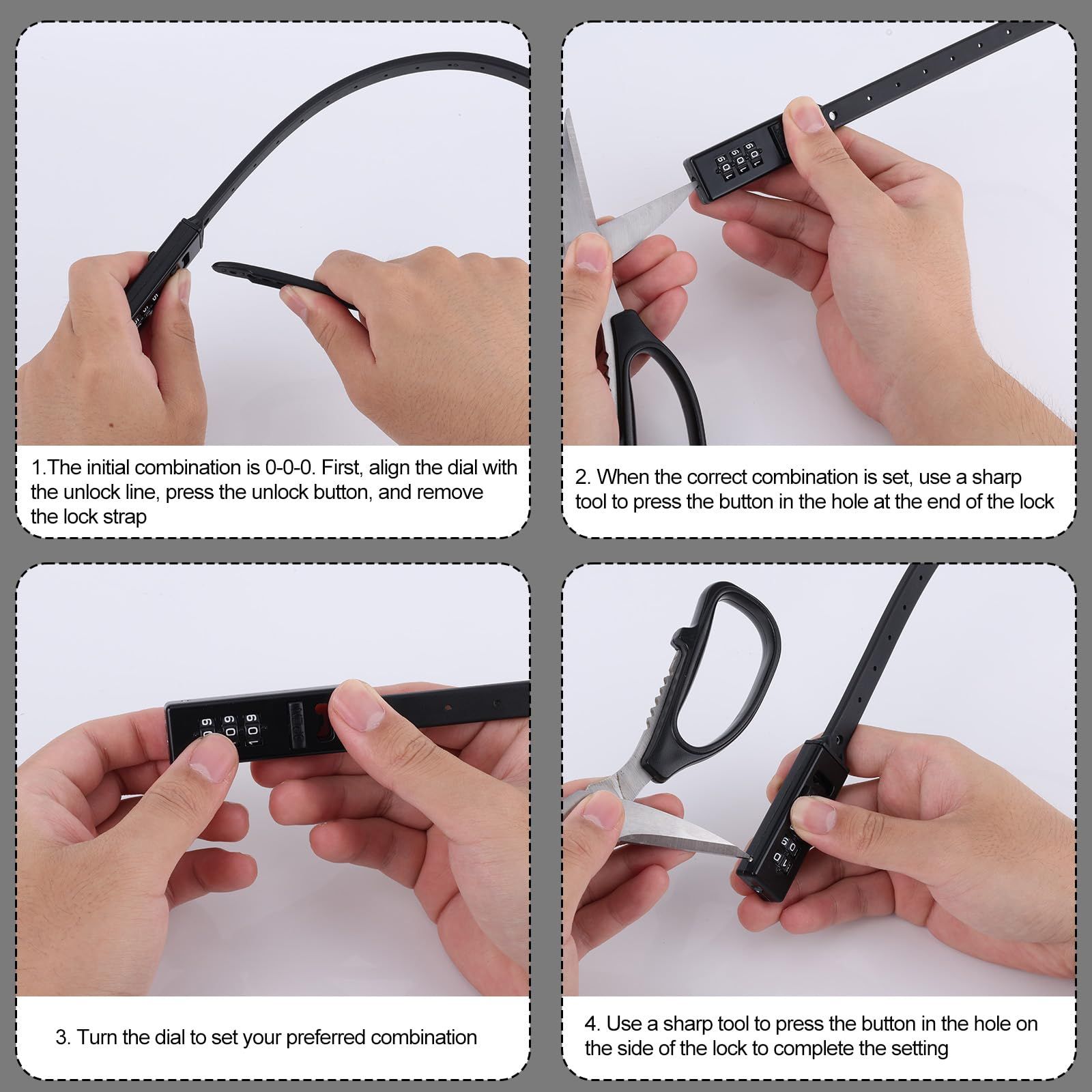 2pcs Zip Tie Lock, 22.05in Adjustable Small Cable Lock with Combination 3 Digit Recodable Combination Multi-Purpose for Bikes Motorcycle Helmet  (Black) - Image 4