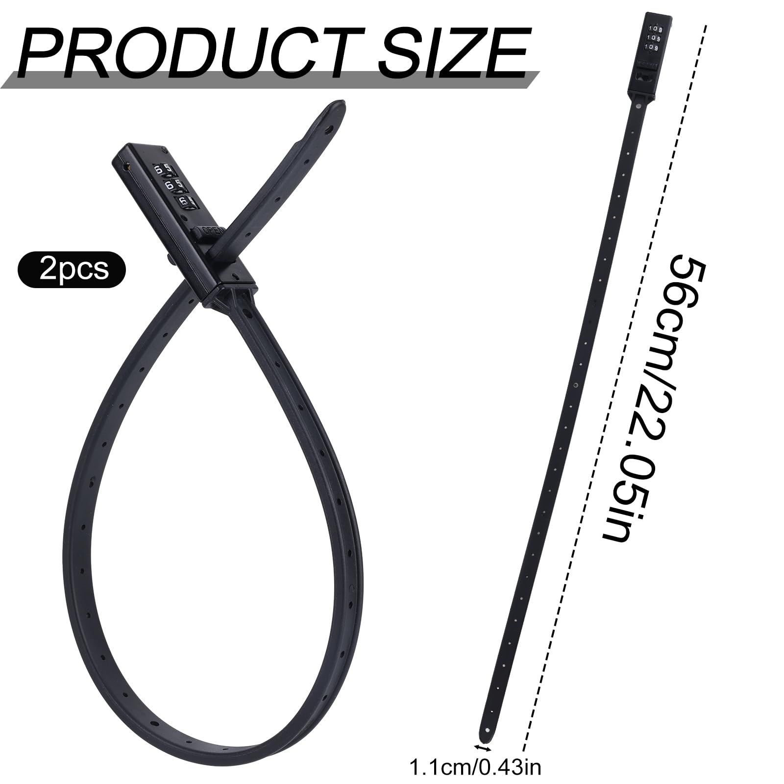 2pcs Zip Tie Lock, 22.05in Adjustable Small Cable Lock with Combination 3 Digit Recodable Combination Multi-Purpose for Bikes Motorcycle Helmet  (Black) - Image 5