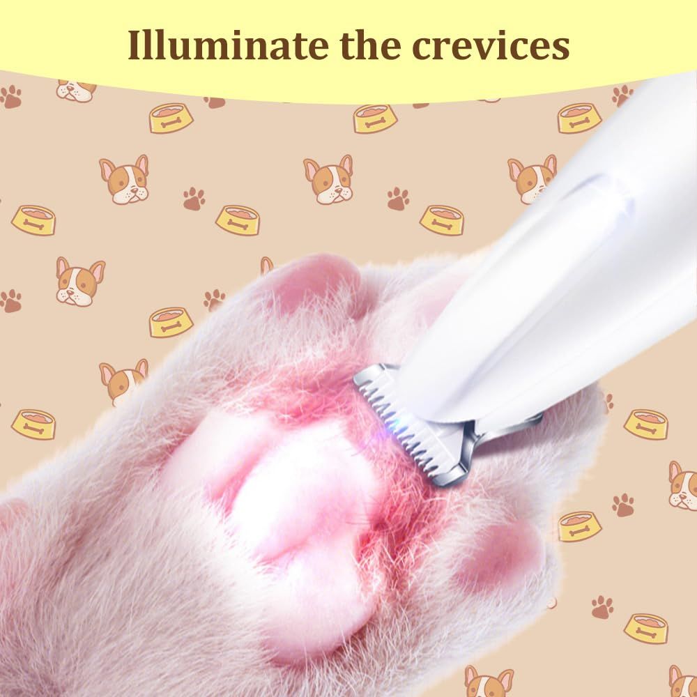 Pet Micro Precision Trimmer, Multifunctional Pet Hair Clippers for Grooming with LED Light, Low Noise Waterproof Rechargeable Pet Paw Trimmer for Pet Paws,(White) - Image 4