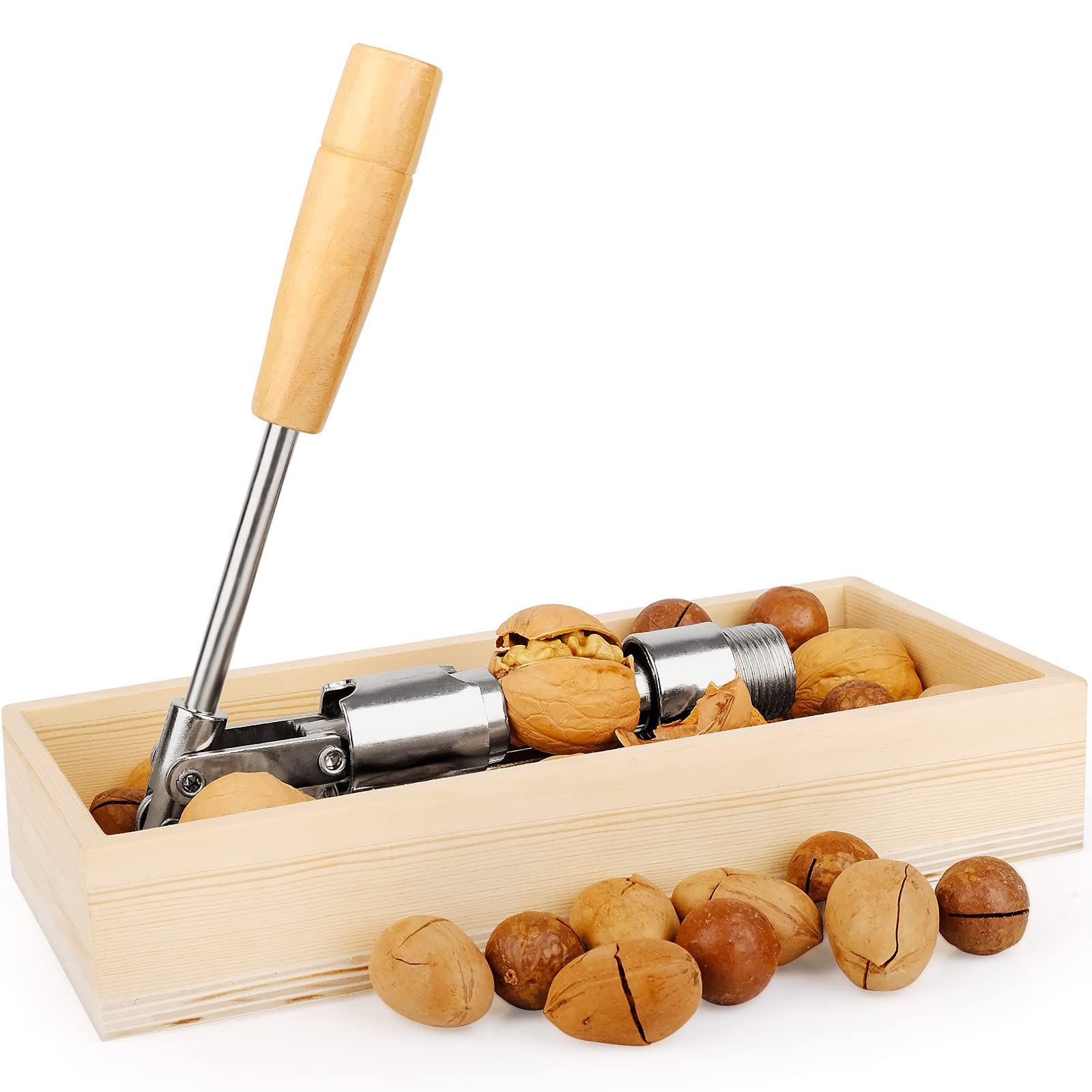 Nutcracker Heavy Duty Nut cracker Pecan Cracker Walnut Cracker Tool with Wood Box Bowl, Pecans, Hazelnuts - Image 2