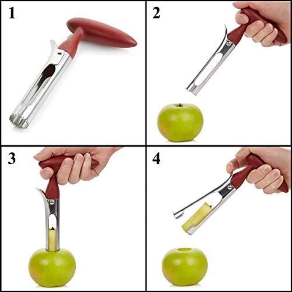 2pcs Apple Corer Tool - Easy to Use and Clean - Sturdy Apple Core Remover with Sharp Serrated Blades - Stainless Steel Corers for Apple and Pear - Core Fruits with Ease(Red) - Image 4