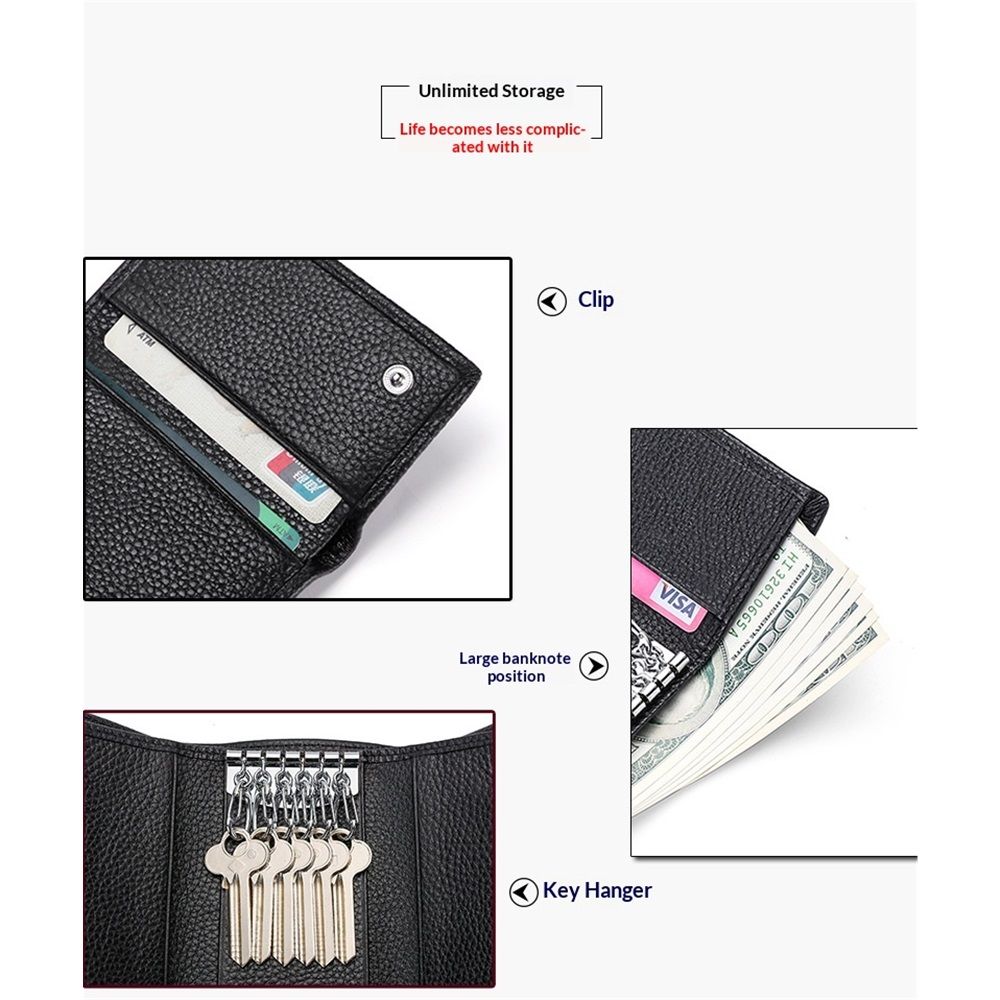 Cowhide Key Holder - Car Key Loop Wallet Slim Keychain Pouch - Practical Key Organizer for Men & Women (black) - Image 5