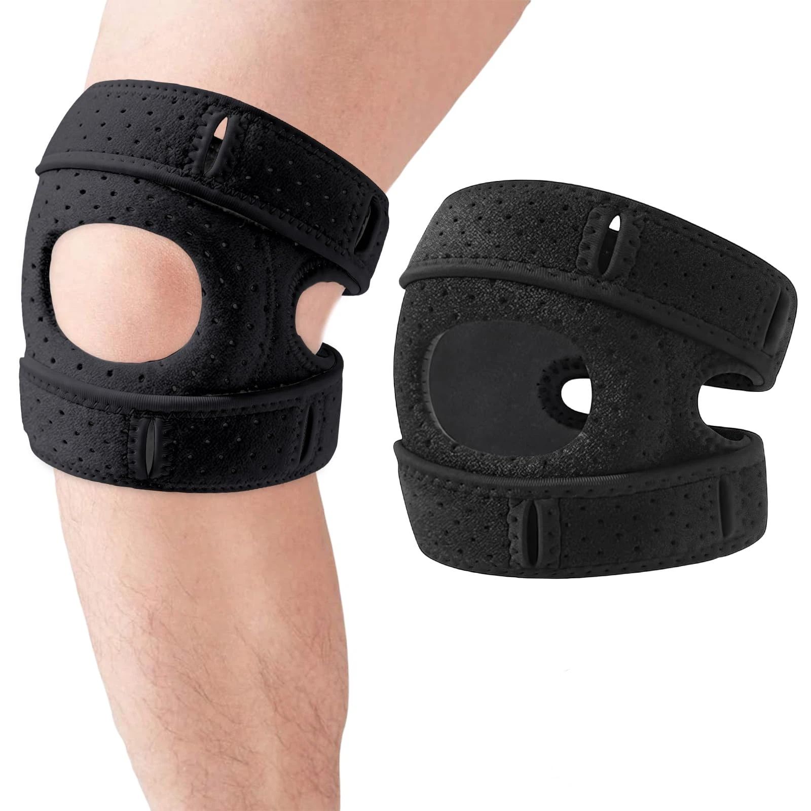 Knee Brace,With Padding,2 PCS Knee Brace for Women Men ,Pain Relief Adjustable Patellar Tendon Support Sleeves Brace Knee Joint Strap for Hiking,Tennis,Running,Football,Injury Recover(Black,S/M) - Image 1