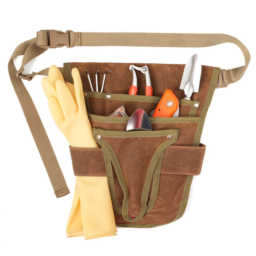 Garden Tool Belt, Brown, Multi-Pocket, Adjustable, Canvas, 28.5cm x 30cm, for Women Men Gardeners Florist - Image 2