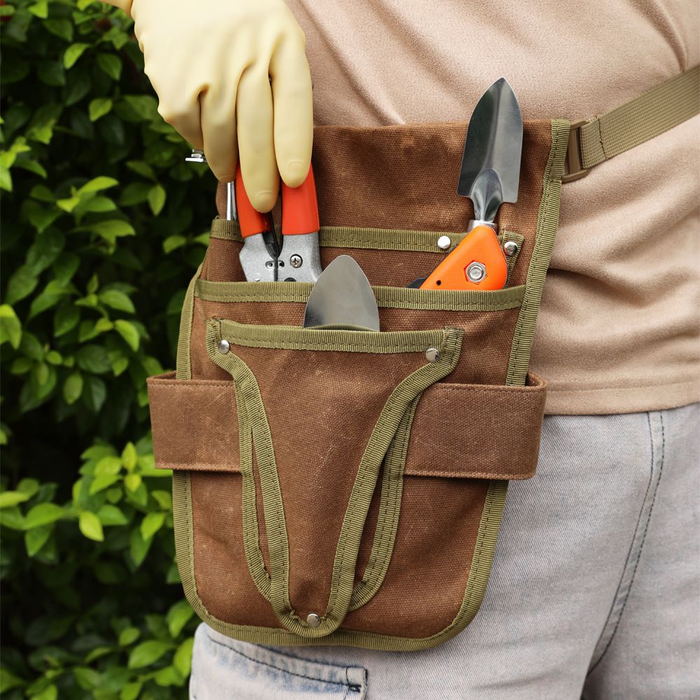 Garden Tool Belt, Brown, Multi-Pocket, Adjustable, Canvas, 28.5cm x 30cm, for Women Men Gardeners Florist - Image 3