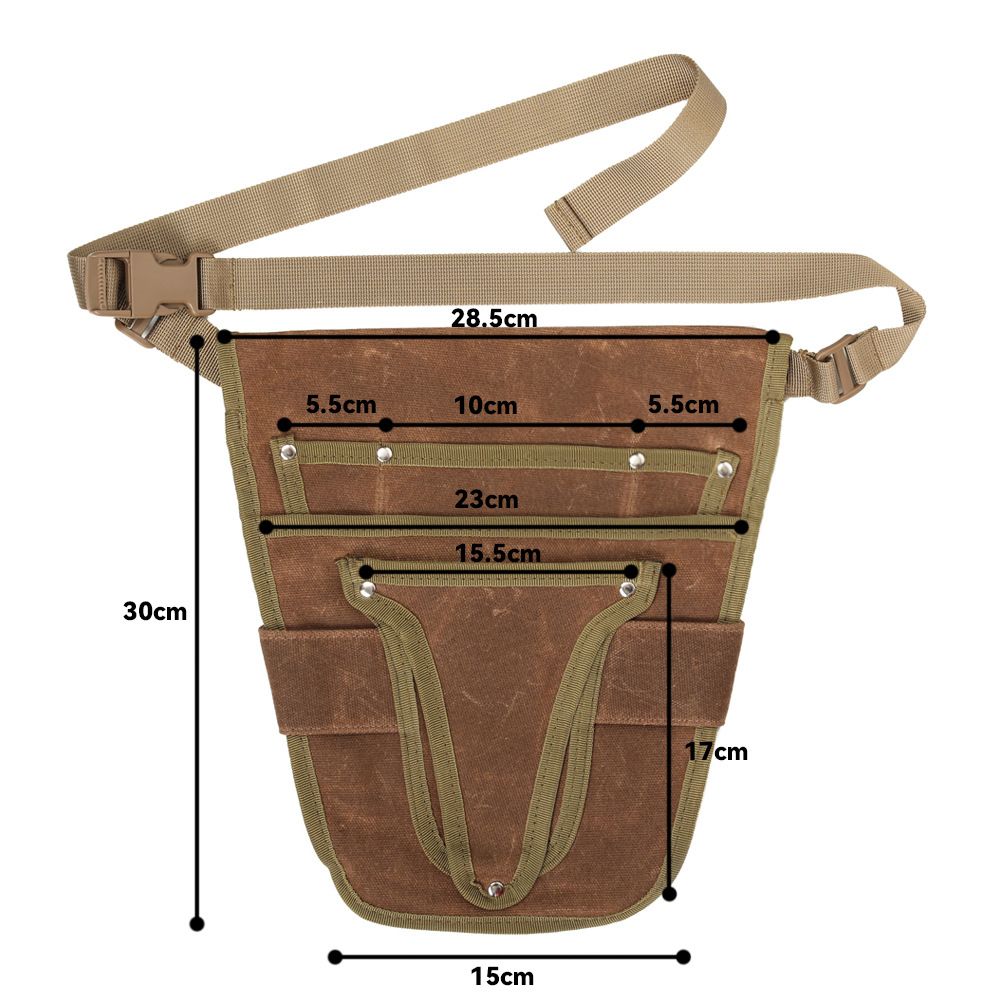 Garden Tool Belt, Brown, Multi-Pocket, Adjustable, Canvas, 28.5cm x 30cm, for Women Men Gardeners Florist - Image 5