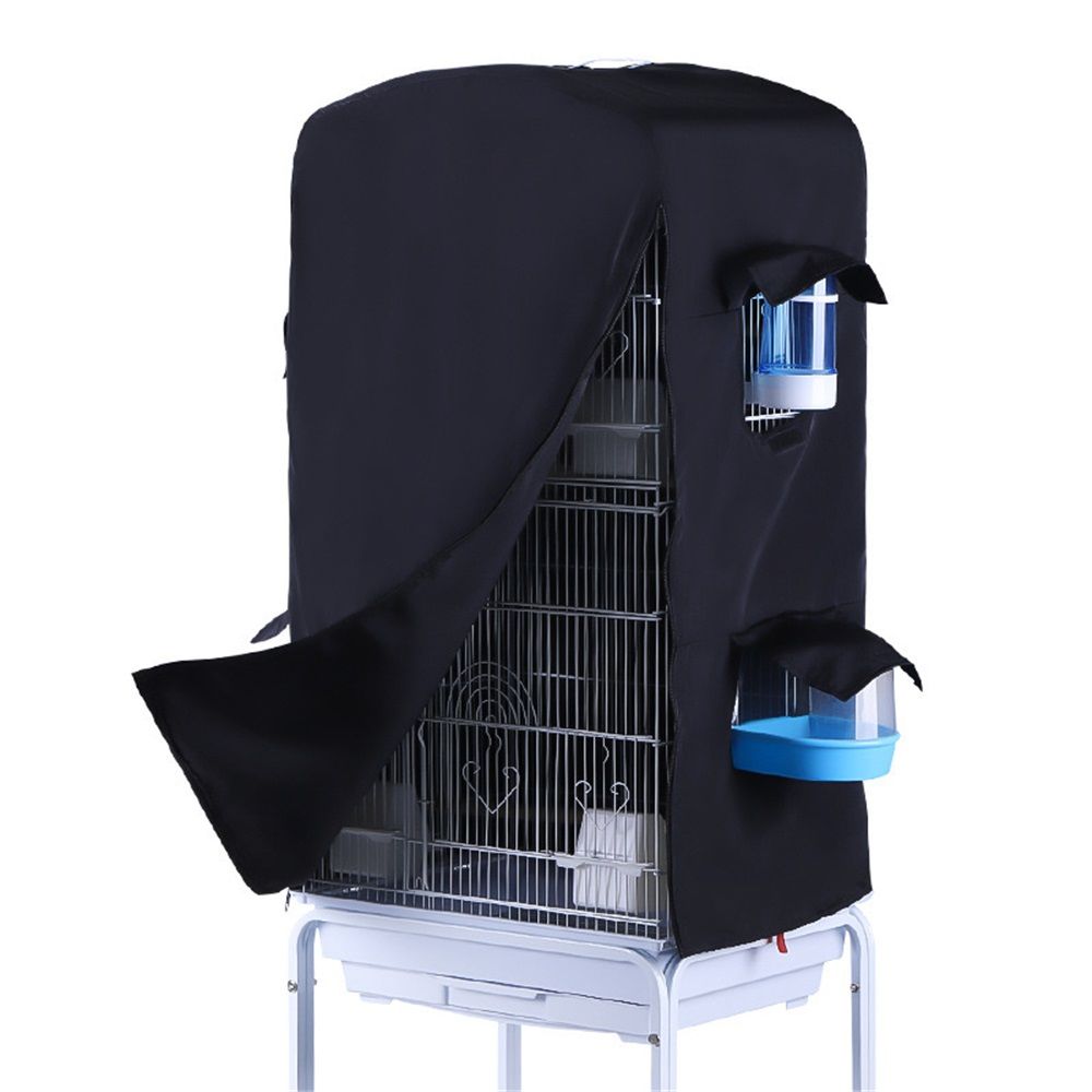 Bird Cage Cover for Night - Black Birdcage Cover with 4 Access Windows -Insulated Birdcage Cover with Dust Protection- Fits Parakeet, Cockatiel & Medium Cages - Image 1