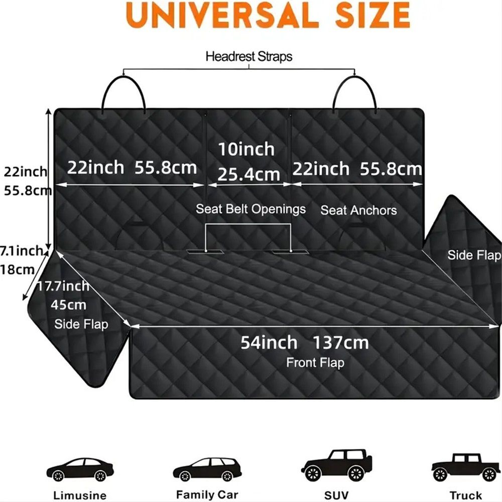 Dog Car Seat Cover, Back Seat Cover for Dogs Pet Car Seat Protector Waterproof Bench Car Seat Cover, Non-Slip Seat Cover fits Middle Armrest for Most Cars Trucks SUVs - Black - Image 3