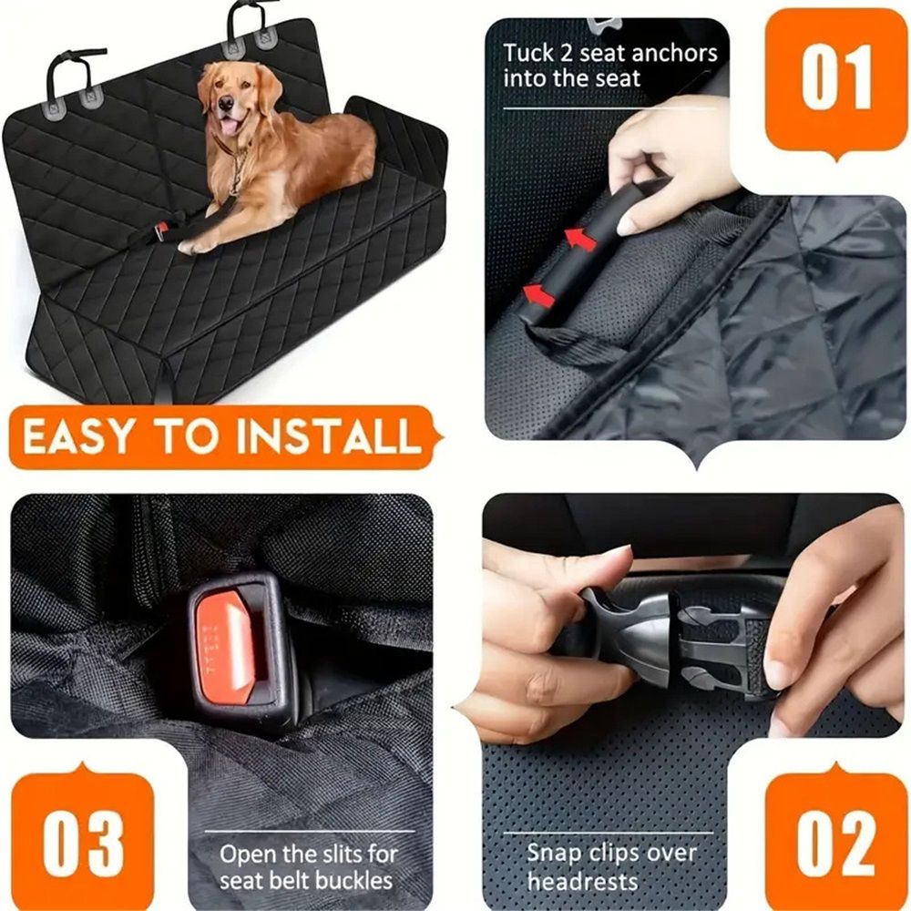 Dog Car Seat Cover, Back Seat Cover for Dogs Pet Car Seat Protector Waterproof Bench Car Seat Cover, Non-Slip Seat Cover fits Middle Armrest for Most Cars Trucks SUVs - Black - Image 4