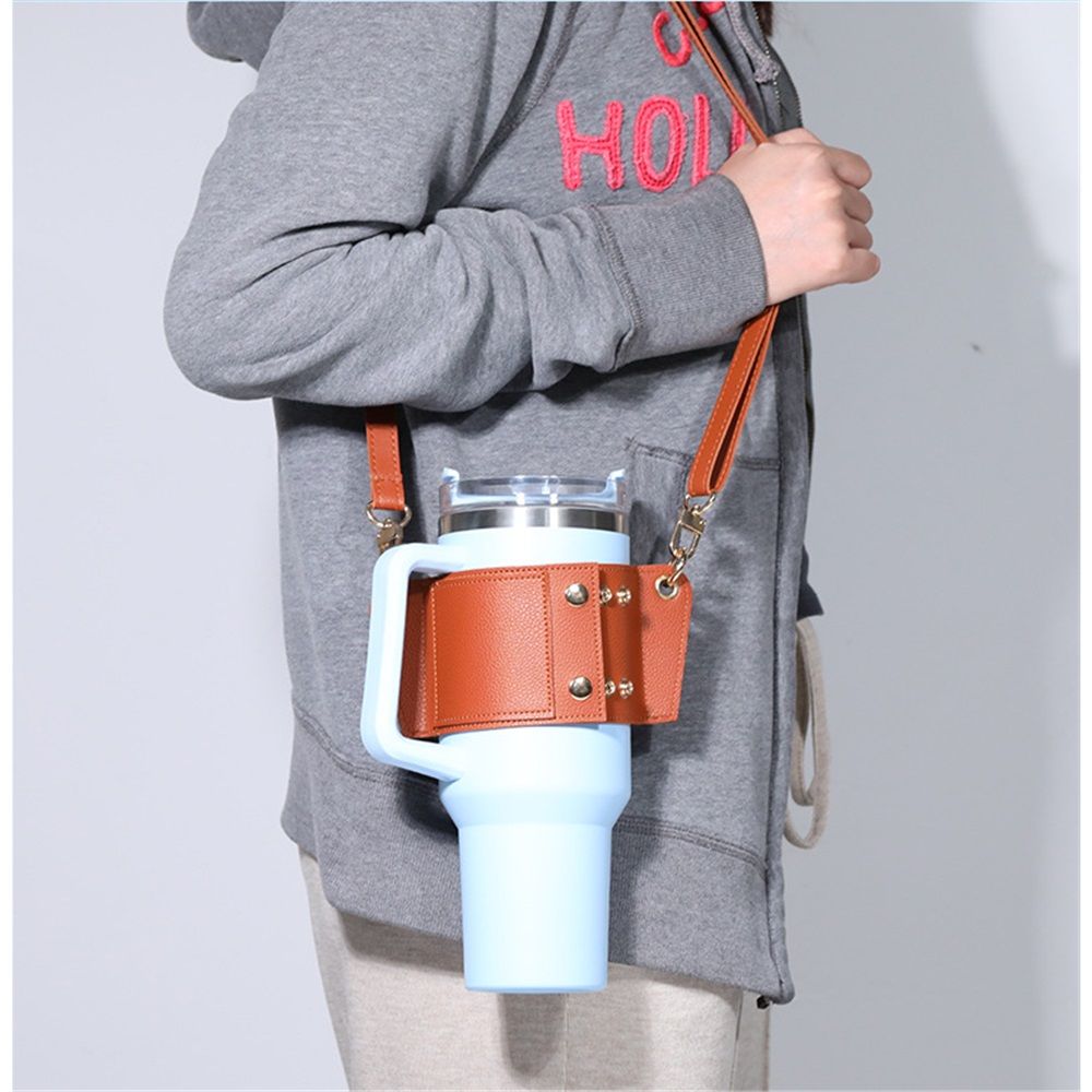 2 pack Water Bottle Holder with Strap 40oz, Simple Modern 40oz Tumbler, Vegan Leather Waterbottle Bag Holder, Shoulder Strap with Keyring, brown（Only cup sleeves） - Image 3