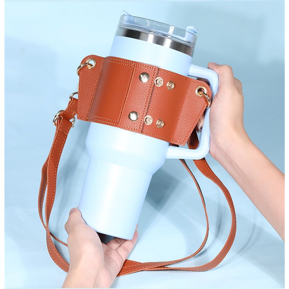 2 pack Water Bottle Holder with Strap 40oz, Simple Modern 40oz Tumbler, Vegan Leather Waterbottle Bag Holder, Shoulder Strap with Keyring, brown（Only cup sleeves） - Image 4