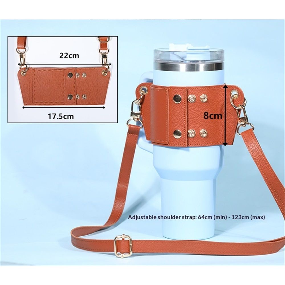 2 pack Water Bottle Holder with Strap 40oz, Simple Modern 40oz Tumbler, Vegan Leather Waterbottle Bag Holder, Shoulder Strap with Keyring, brown（Only cup sleeves） - Image 5