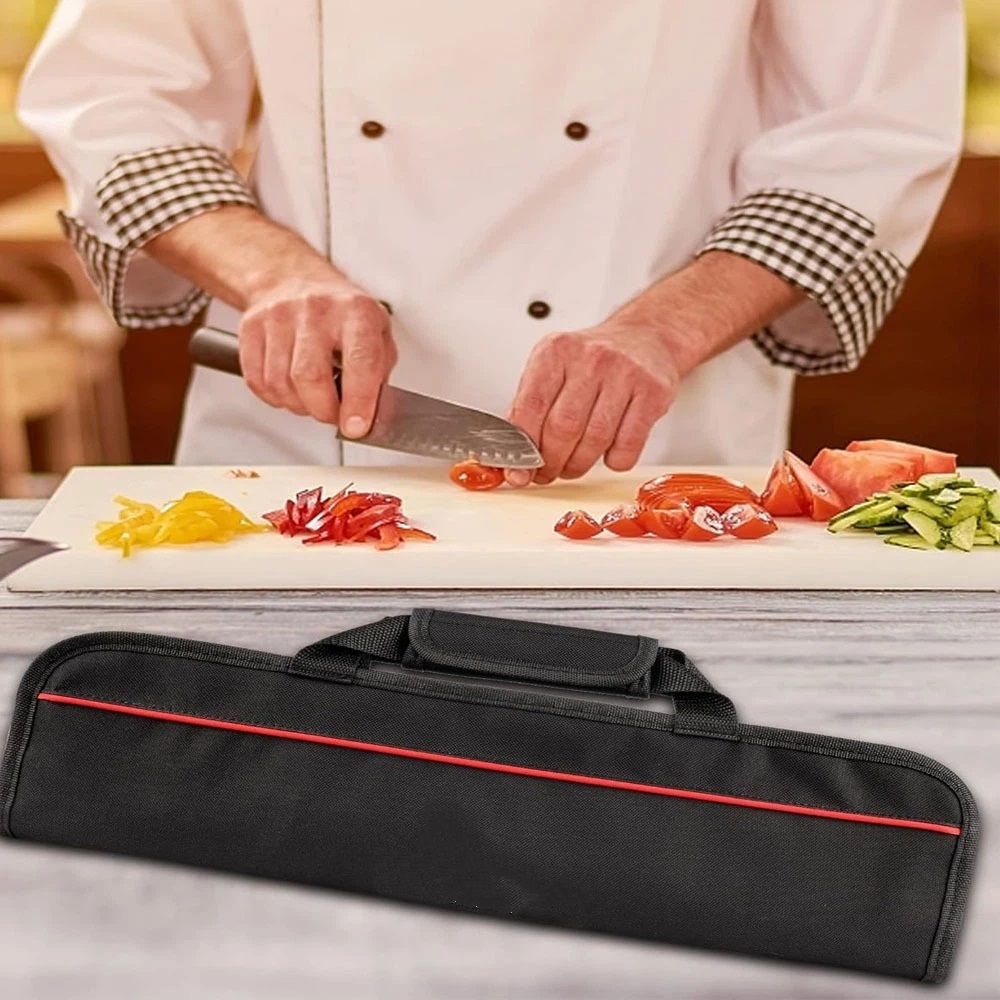 5 Pocket Chef Knife Case Roll Bag Bi-Fold (Black) Lightweight - Durable double-layer Oxford fabric – Perfect for the Busy Traveling Chef - Image 2