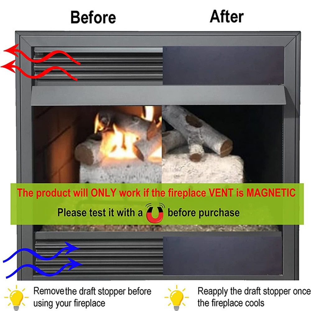 Magnetic Fireplace Draft Stopper - 2pcs Fireplace Vent Covers, Screen Insulation Blocker for Winter Indoor Prevent Cold Air and Heat Loss, 36 x 4in - Image 3