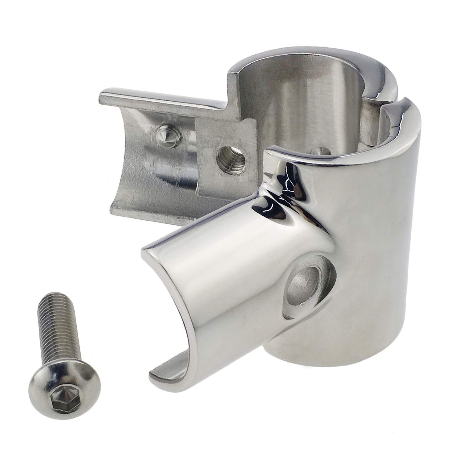 Heavy Duty Boat Hand Rail Fitting- Polished 90 Degree T/Tee Hinged/Split Fitting 1