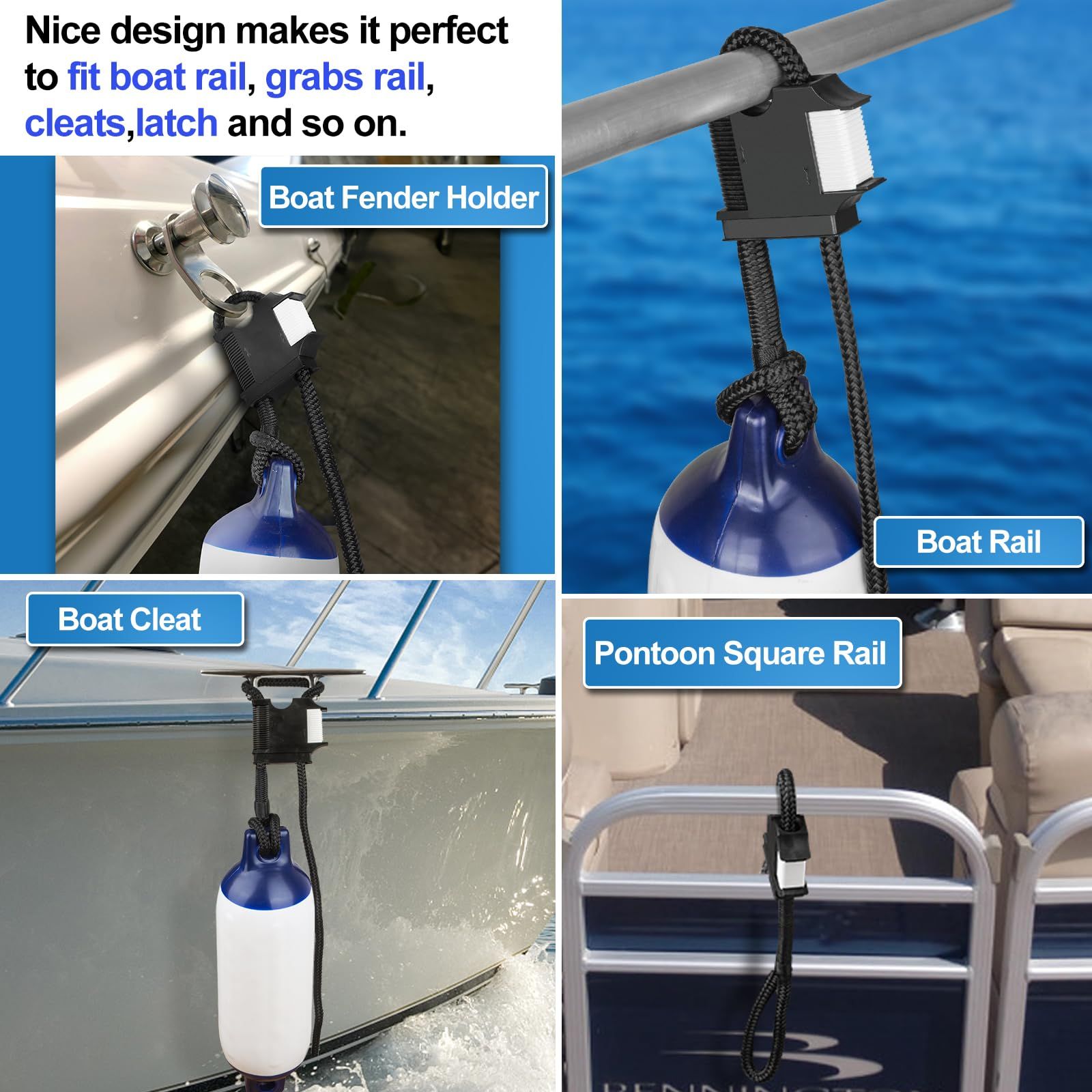 Boat Fender Hanger, Boat Rail and Cleat Fender Clips, Quick Connect and Release Fender Lines, Boat Bumper Adjuster 4pcs - Image 5