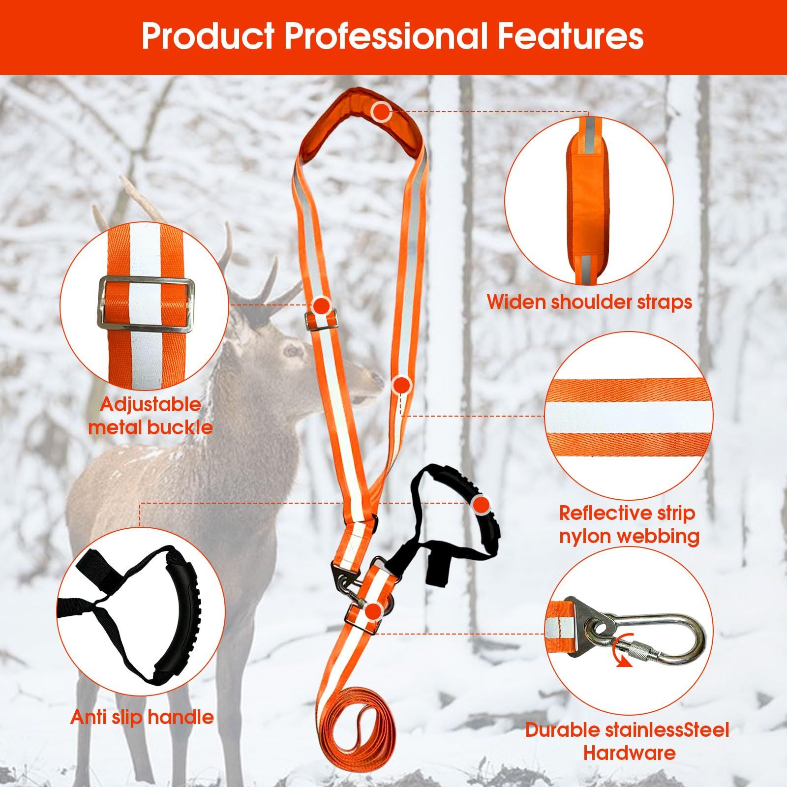 Deer Drag Strap and Harness Heavy Duty Safety Deer Dragging Rope Hunting Accessories for Hunters - Image 3