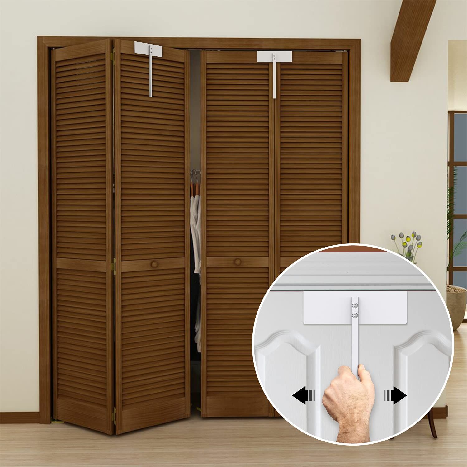 Metal Bifold Door Lock - Double Door Locks Keep Cats&Dogs Out of Closets, Cabinets, Pantry - No Need Install (2PC) - Image 2