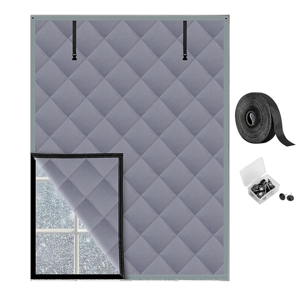 3 Layer 30*56 Inches Winter Insulated Window Curtain-Oxford Thermal Insulated Window Blanket with Fastener-Gray Window Insulation Kit for Winter Keeping Warm - Image 1