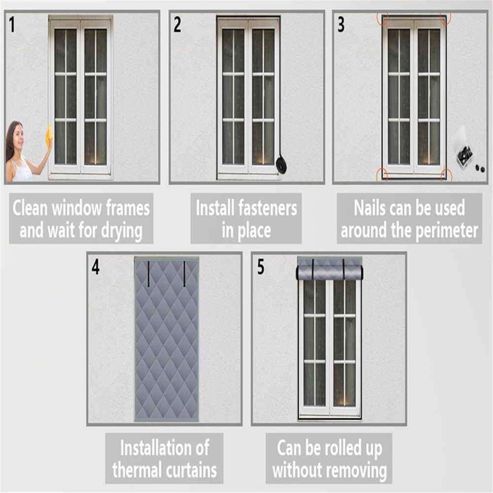 3 Layer 30*56 Inches Winter Insulated Window Curtain-Oxford Thermal Insulated Window Blanket with Fastener-Gray Window Insulation Kit for Winter Keeping Warm - Image 2