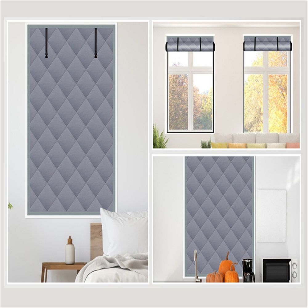 3 Layer 30*56 Inches Winter Insulated Window Curtain-Oxford Thermal Insulated Window Blanket with Fastener-Gray Window Insulation Kit for Winter Keeping Warm - Image 3