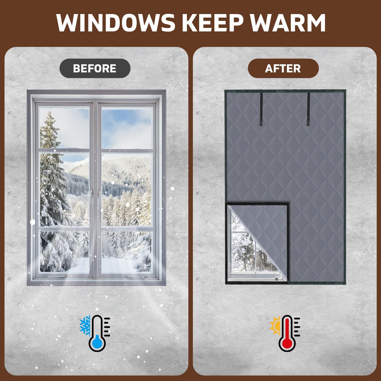 3 Layer 30*56 Inches Winter Insulated Window Curtain-Oxford Thermal Insulated Window Blanket with Fastener-Gray Window Insulation Kit for Winter Keeping Warm - Image 4