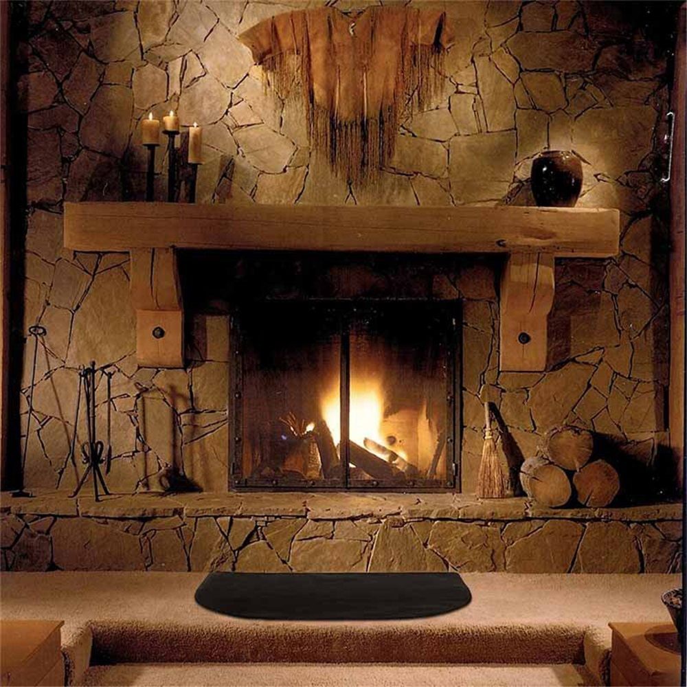 Fireproof Fireplace Mat & Hearth Rug 19.7*39.4Inch Half Round Hearth Stove Rug Protects Floors, Decks and Patios from Sparks Embers, Black - Image 3