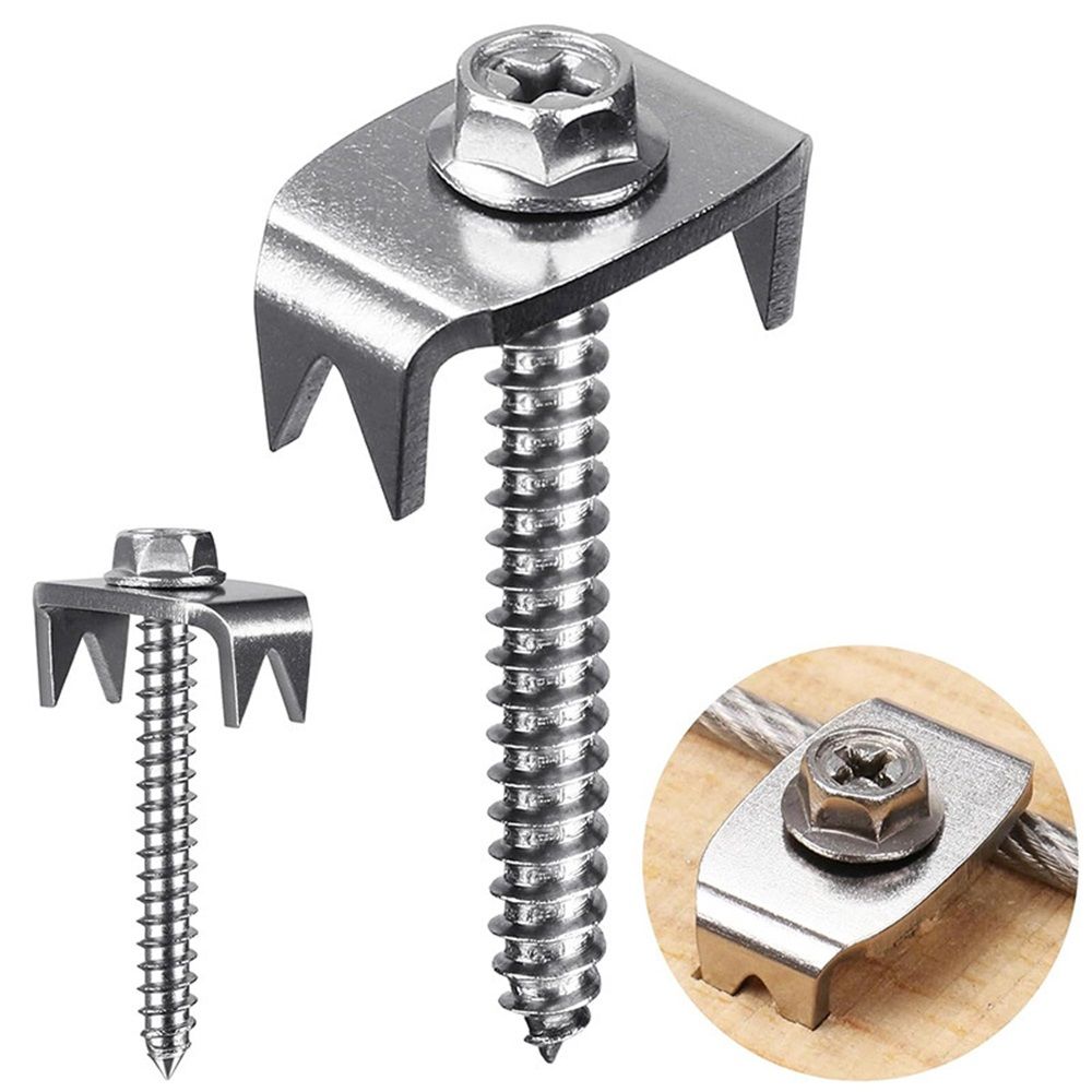 Fence Staples, 304 Stainless Steel Fence Nails for Softwood, Reusable Wire Fence Staples Screws for Mesh and Woven Fencing, 50pcs Fence Fasteners with Wire Fixer Hold Wire Firmly - Image 2