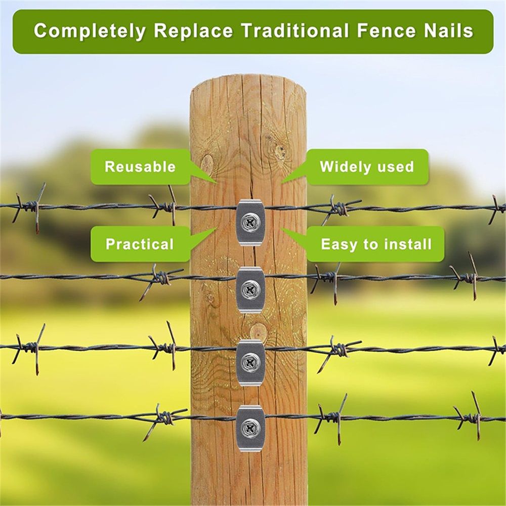 Fence Staples, 304 Stainless Steel Fence Nails for Softwood, Reusable Wire Fence Staples Screws for Mesh and Woven Fencing, 50pcs Fence Fasteners with Wire Fixer Hold Wire Firmly - Image 5