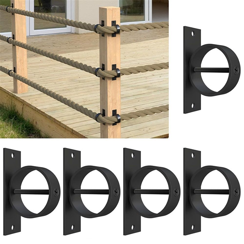 4 Packs 2inch Black Rope Support Holder with Cross Screw Securing Rope Drop Ring Brackets Stainless Steel Decorative for Hemp Rope Fencing Stair Deck Railing Ceiling Hook - Image 2