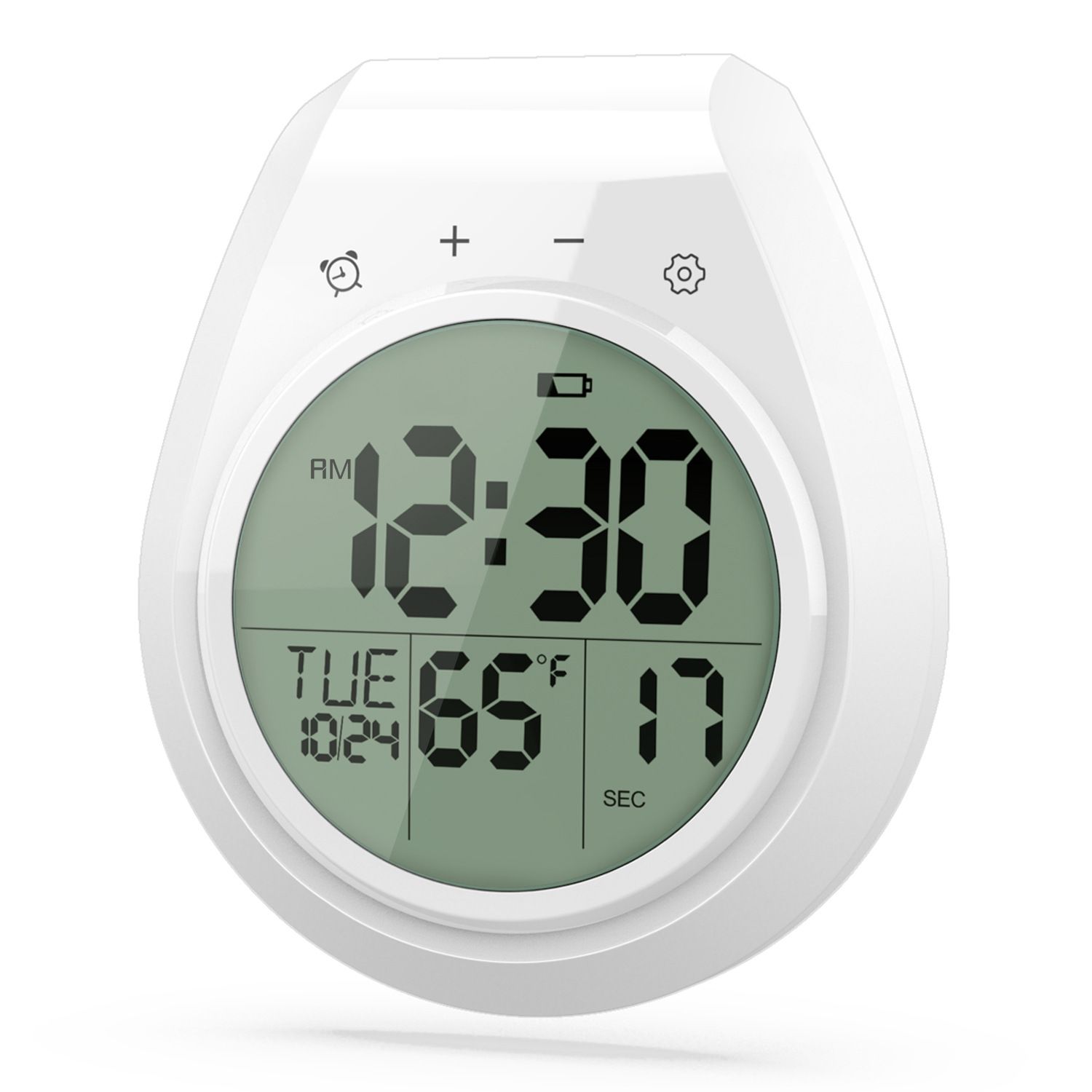 Shower Timer Clock Waterproof, Digital Bathroom Kitchen Wall Clock with LCD Display, 12/24 Hour Format, Temperature, Countdown Timer, Suction Cup, Hanging Hole (White) - Image 1