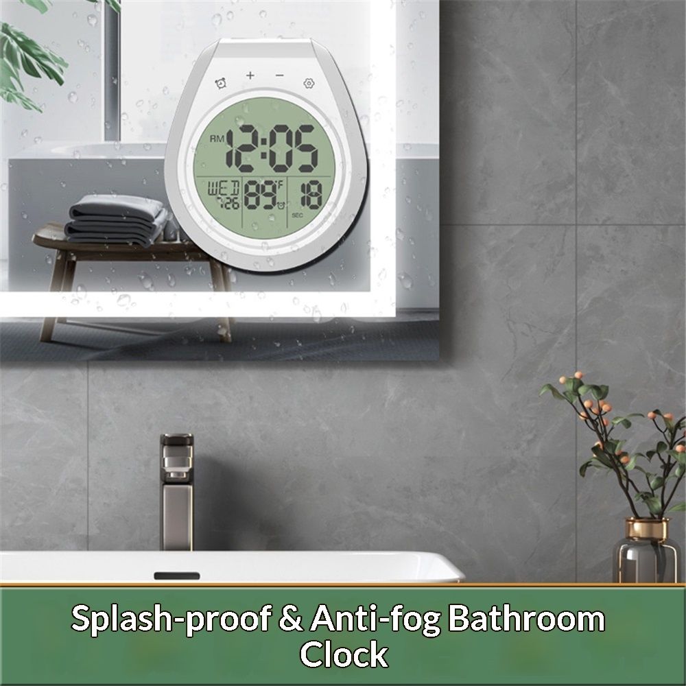 Shower Timer Clock Waterproof, Digital Bathroom Kitchen Wall Clock with LCD Display, 12/24 Hour Format, Temperature, Countdown Timer, Suction Cup, Hanging Hole (White) - Image 3