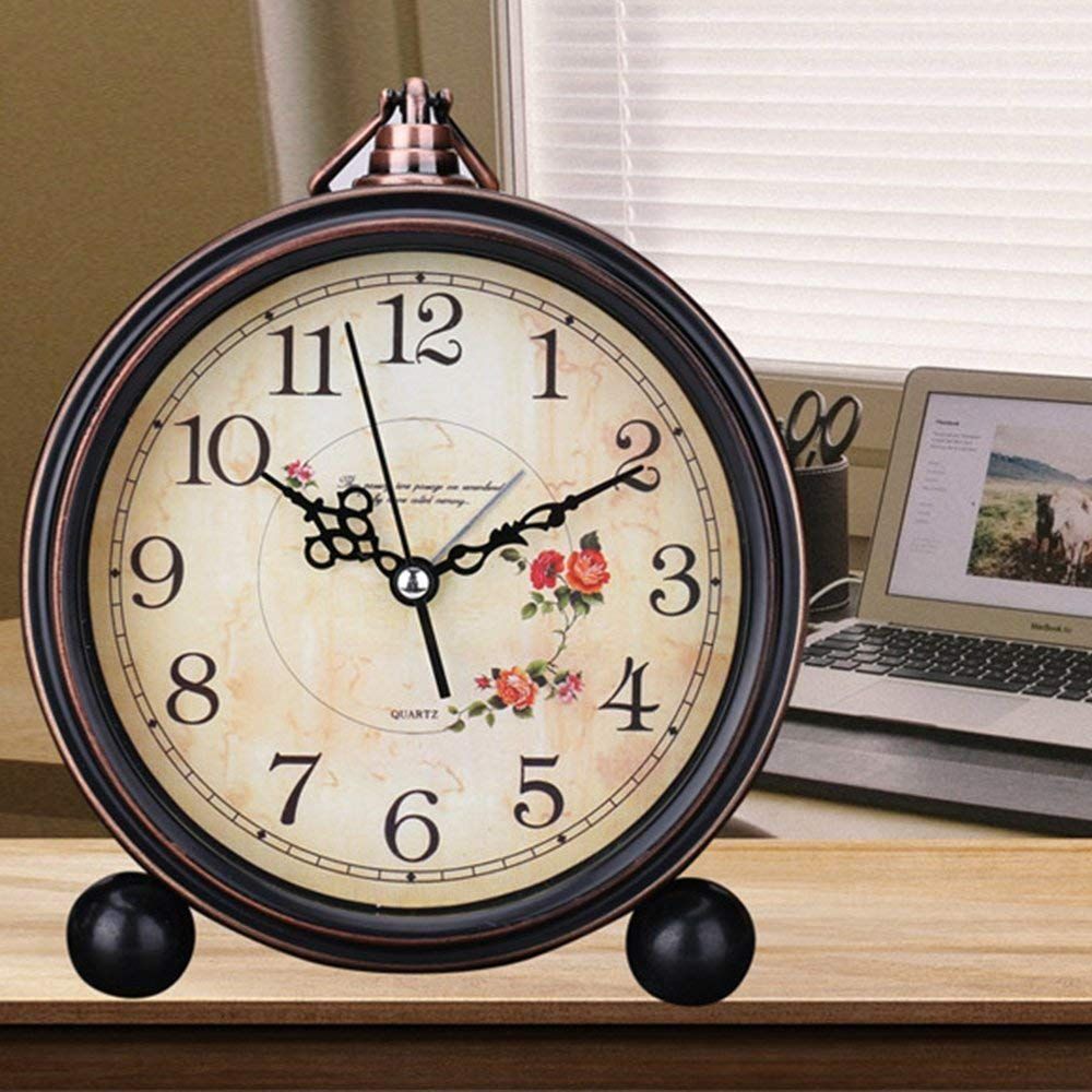 Vintage Analog Alarm Clock, 5 inch Small Silent Desk Clock with Night Light, Battery Operated for Table, Bedroom, Bedside, Living Room, Gift Clock (Flower) - Image 2