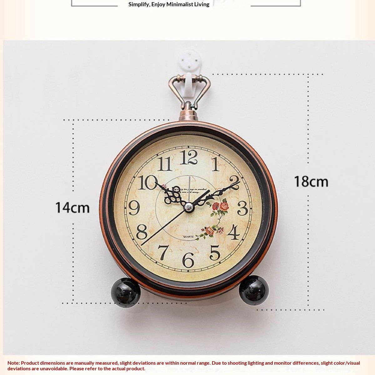 Vintage Analog Alarm Clock, 5 inch Small Silent Desk Clock with Night Light, Battery Operated for Table, Bedroom, Bedside, Living Room, Gift Clock (Flower) - Image 5