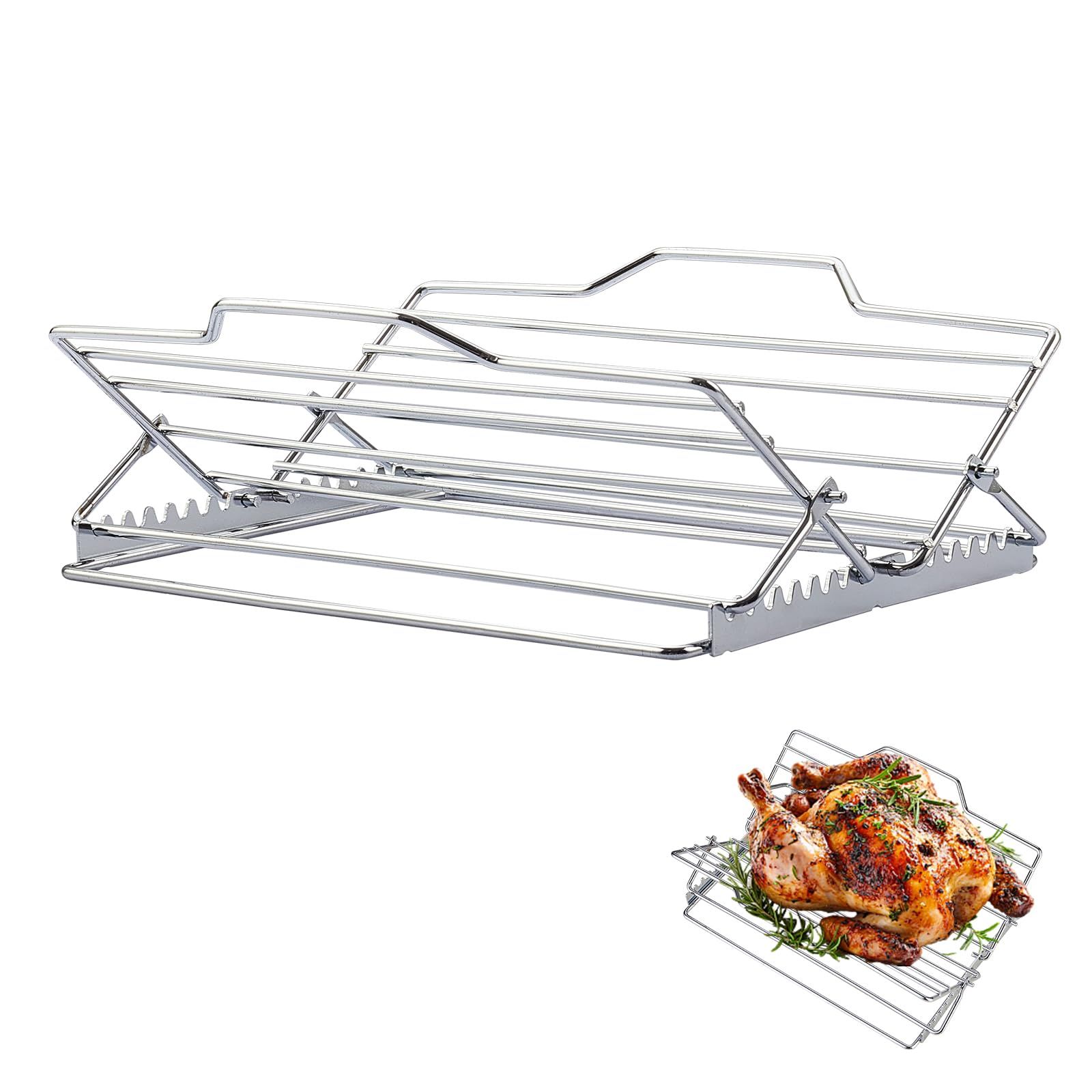 Adjustable Roasting Rack for 27.6 * 26.2 * 1.8cm, Stainless Steel Turkey Rack Insert - Fits Oven, Smoker & Grill, Dishwasher Safe Non-Stick - Image 1