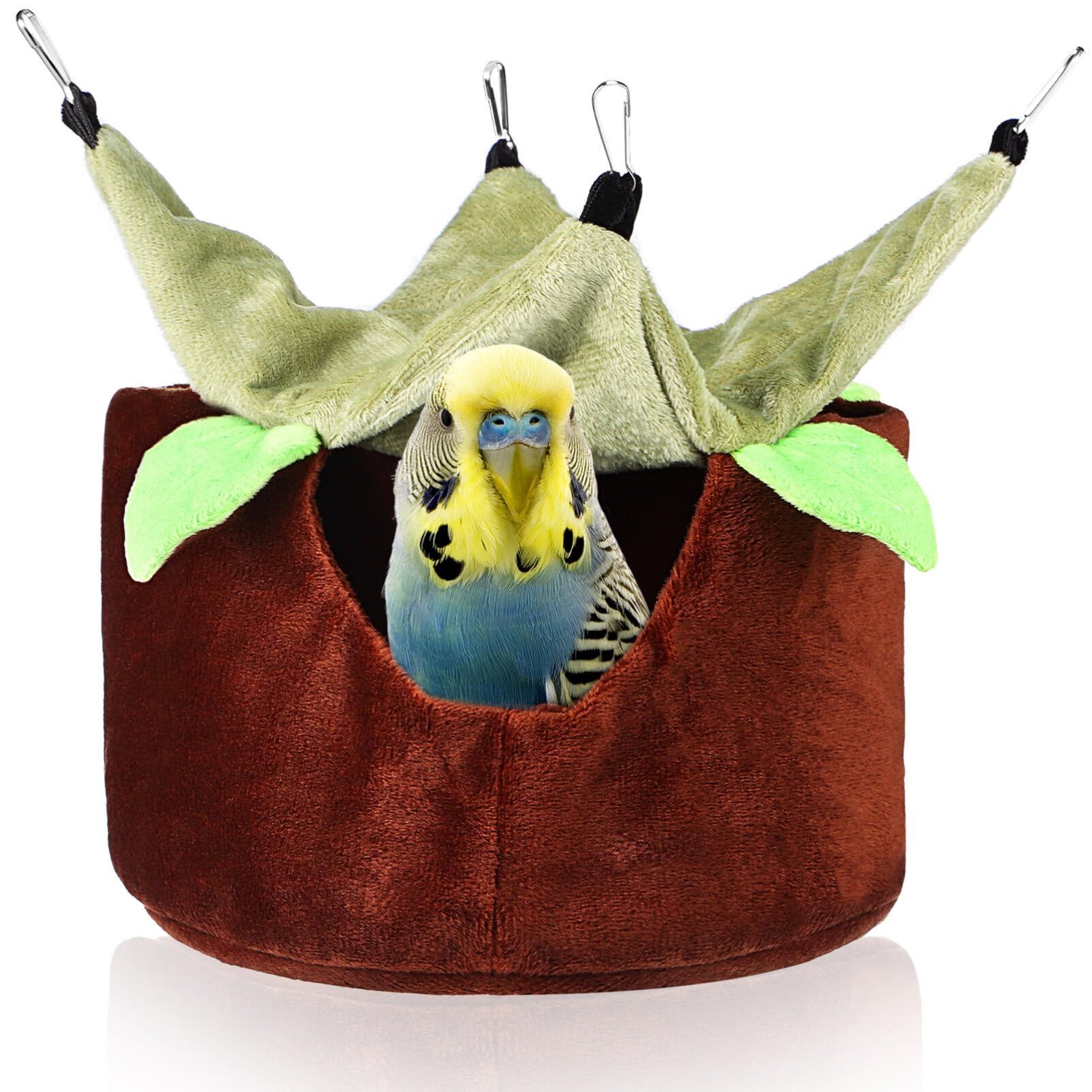 Two Layers Bird Parrot Bed Nest Snuggle Hammock for Parakeet Lovebird Cockatoos,Warm Sugar Glider Ferret Bed Plush Hideout House for Guinea Pig Hamster (Brown M) - Image 1