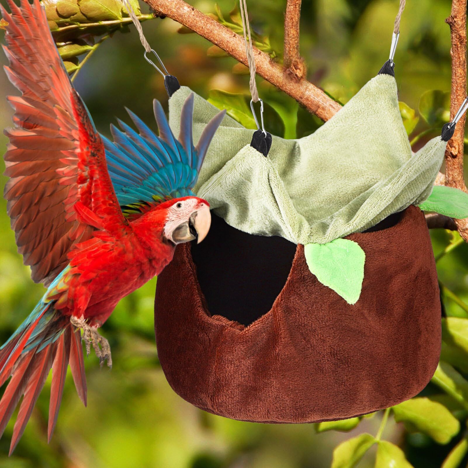 Two Layers Bird Parrot Bed Nest Snuggle Hammock for Parakeet Lovebird Cockatoos,Warm Sugar Glider Ferret Bed Plush Hideout House for Guinea Pig Hamster (Brown M) - Image 4