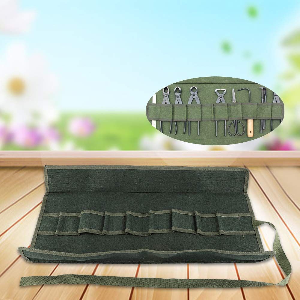 Bonsai Tools Pocket Multifunctional Carrying Roll Bag 10 Pockets Canvas Spanner Wrench Tool Roll Up Storage Bag Organizer Pouches - Image 3