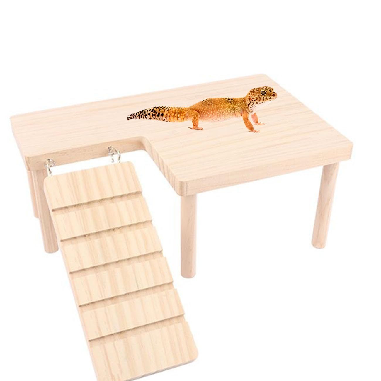 Reptiles Hideout Wooden with Climbing Ramp Bearded Dragon Hide Cave Wood Aquariums & Terrariums Accessories (L-shaped large size) - Image 1