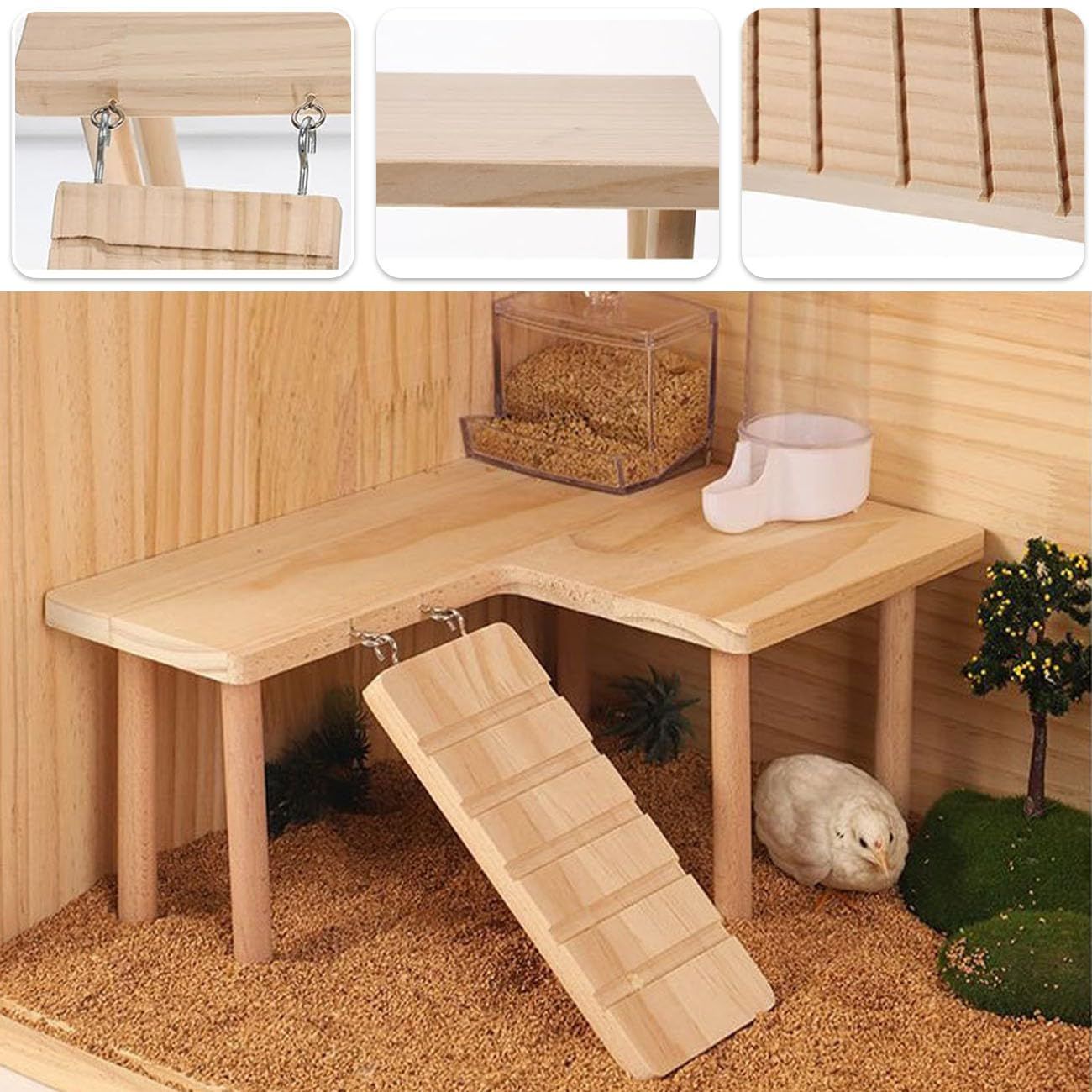 Reptiles Hideout Wooden with Climbing Ramp Bearded Dragon Hide Cave Wood Aquariums & Terrariums Accessories (L-shaped large size) - Image 2