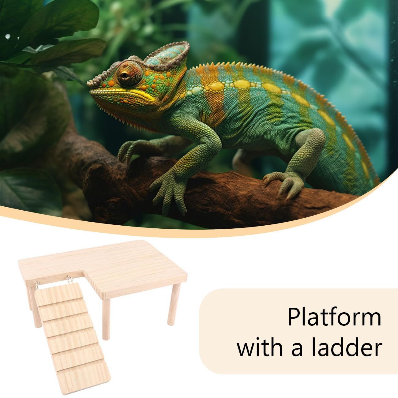 Reptiles Hideout Wooden with Climbing Ramp Bearded Dragon Hide Cave Wood Aquariums & Terrariums Accessories (L-shaped large size) - Image 3