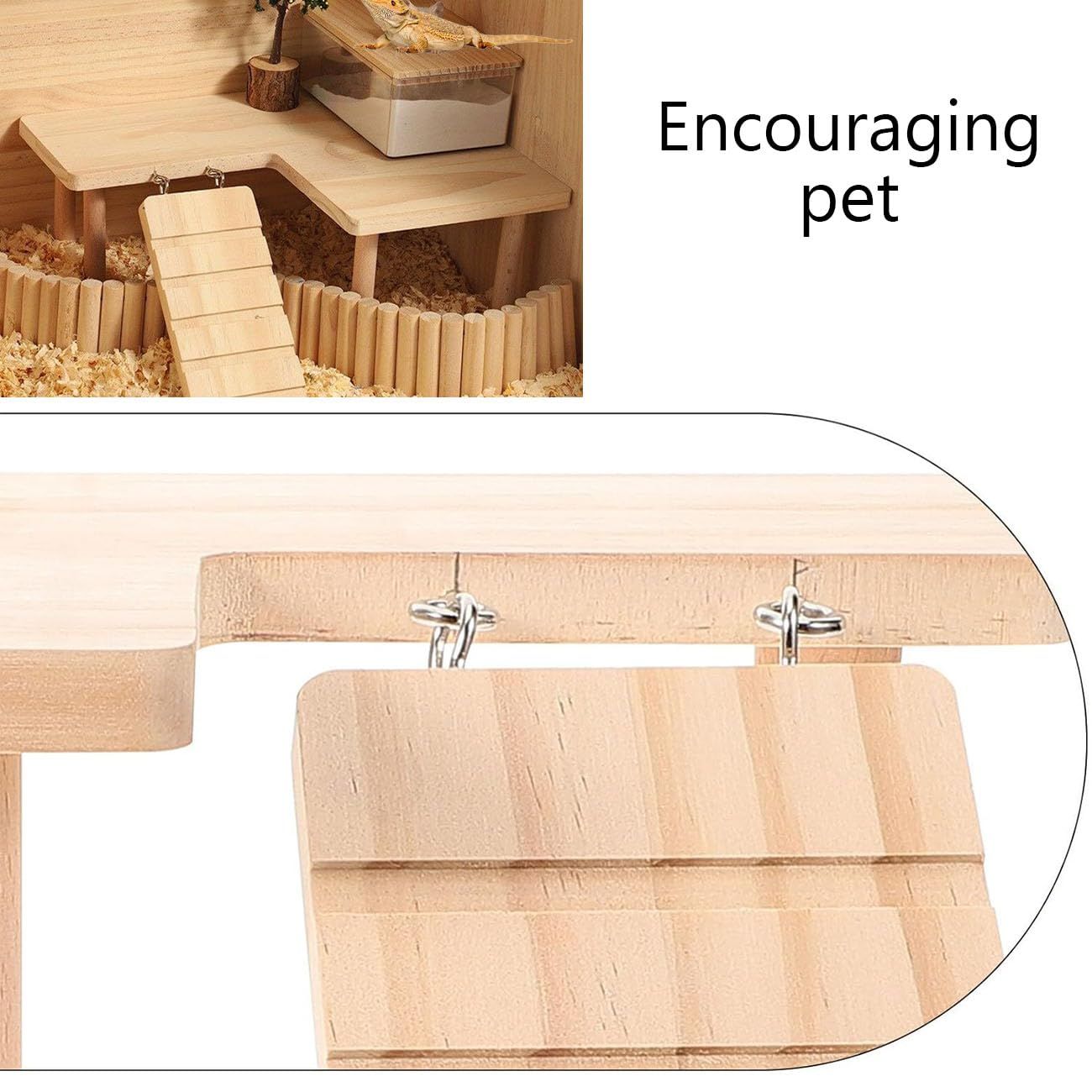 Reptiles Hideout Wooden with Climbing Ramp Bearded Dragon Hide Cave Wood Aquariums & Terrariums Accessories (L-shaped large size) - Image 4