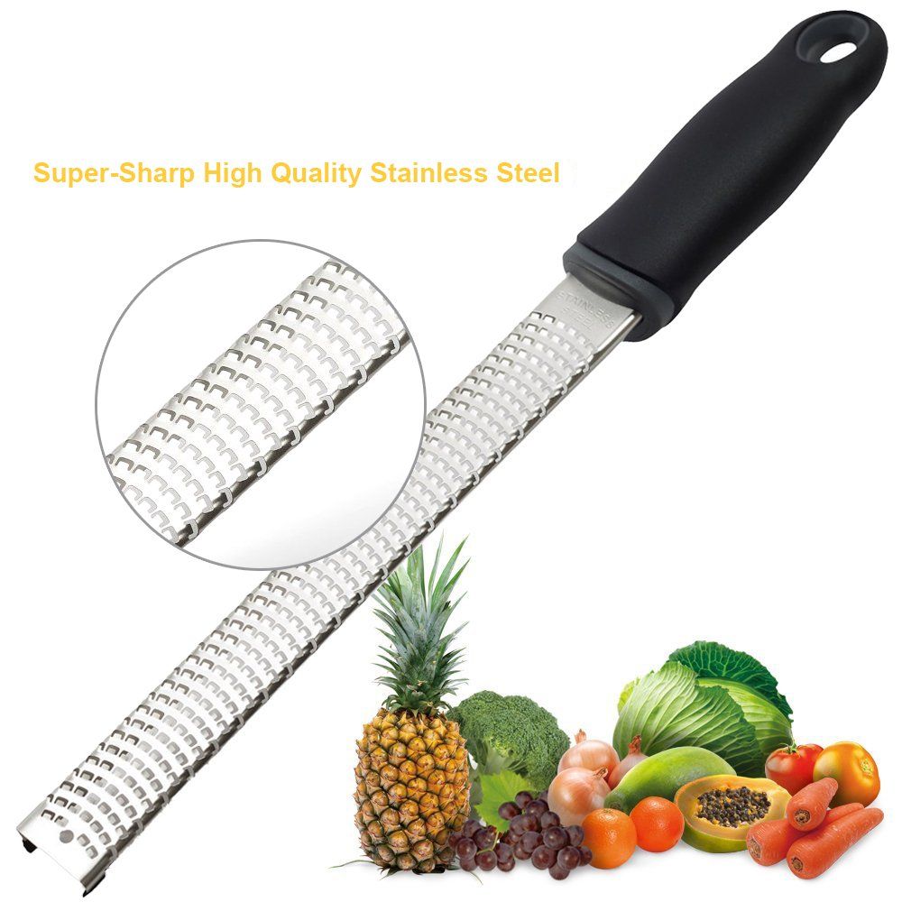 Lemon Zester, Stainless Steel Kitchen Cheese Grater, Plastic Cover Ergonomic Soft Black Handle(black) - Image 3