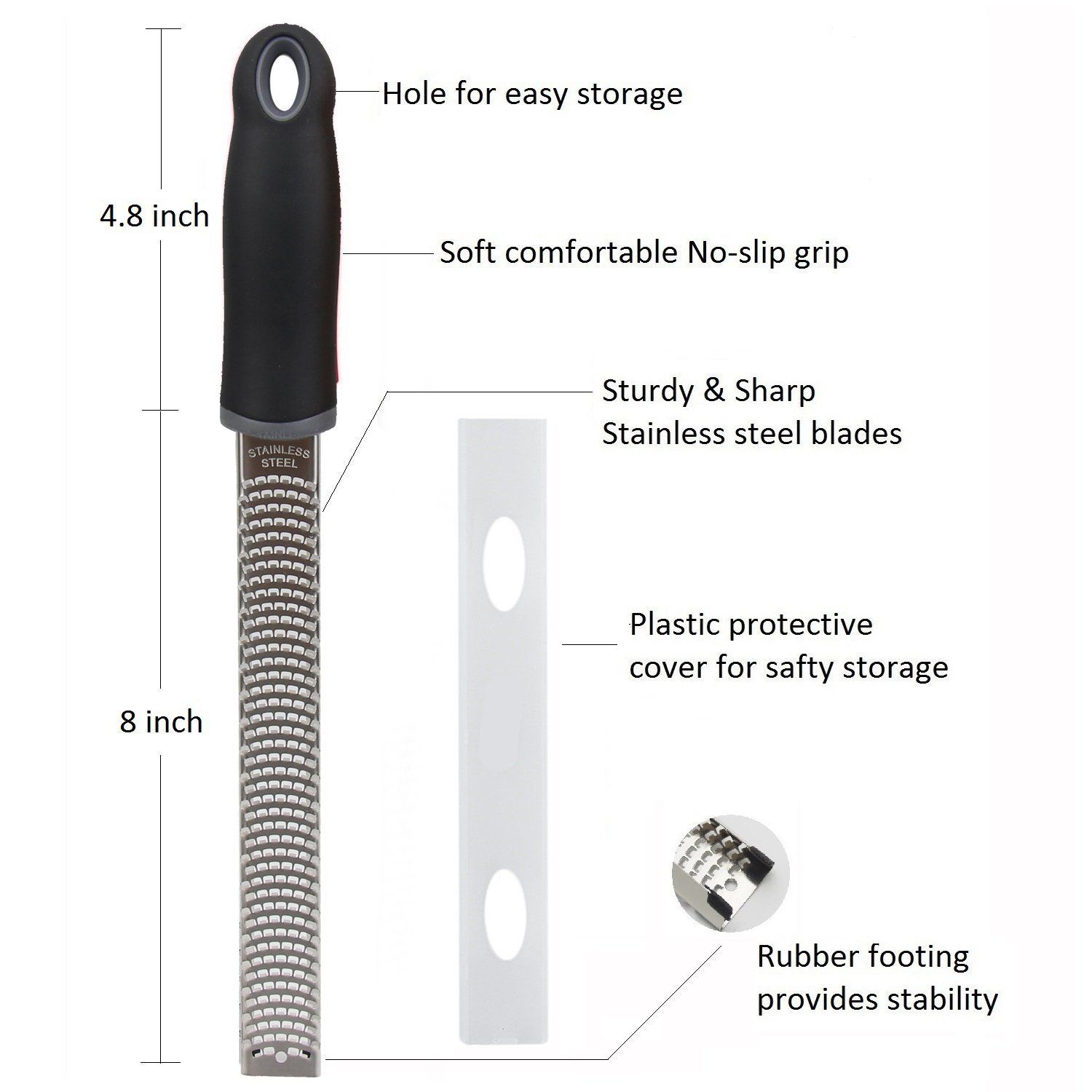 Lemon Zester, Stainless Steel Kitchen Cheese Grater, Plastic Cover Ergonomic Soft Black Handle(black) - Image 5