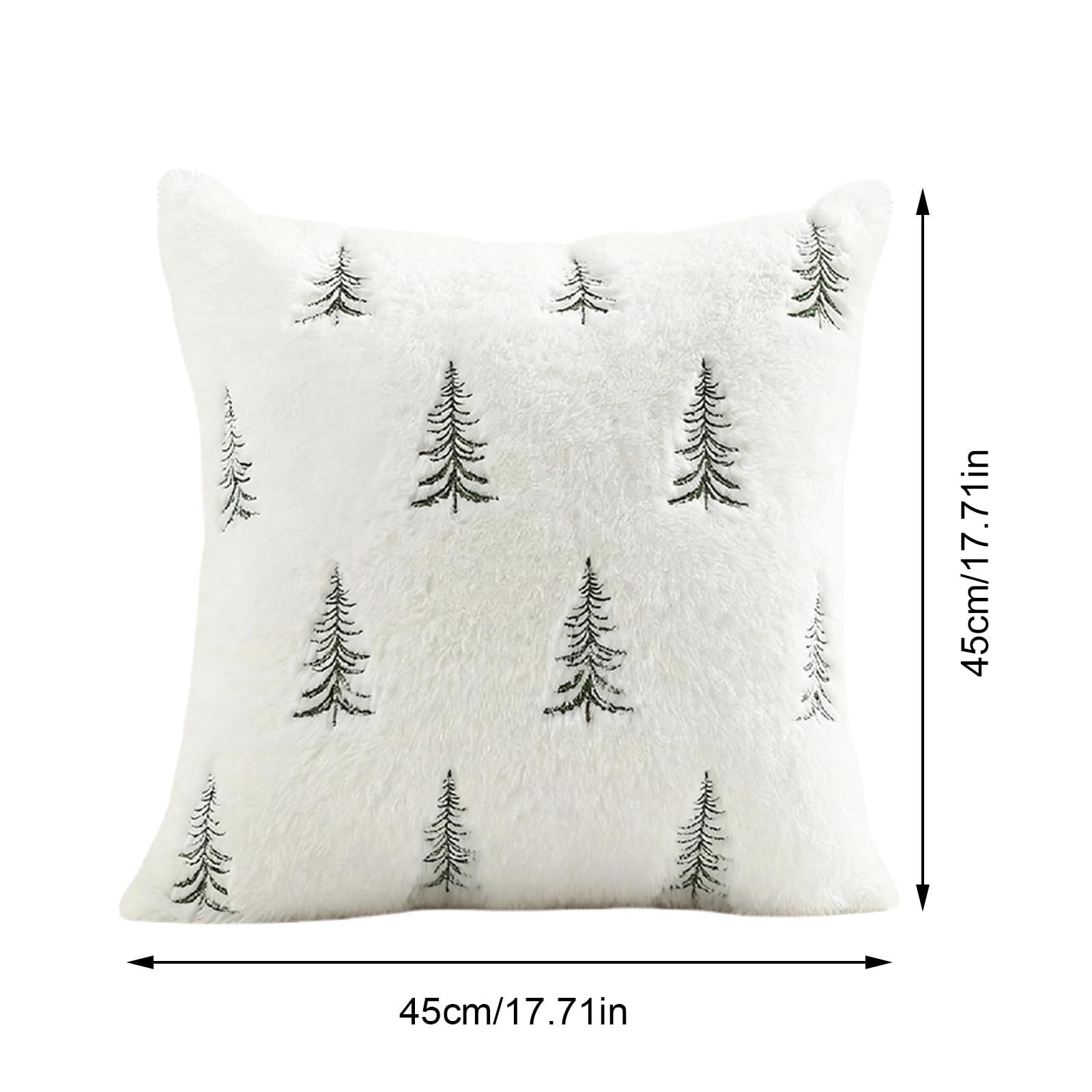 Christmas Pillow Covers 18x18 inch Set of 2 Green Embroidered Christmas Tree Decoration Beige Soft Plush Faux Fur Jacquard Throw Pillows for Bedroom Sofa Holiday Winter Home Decor - Image 5