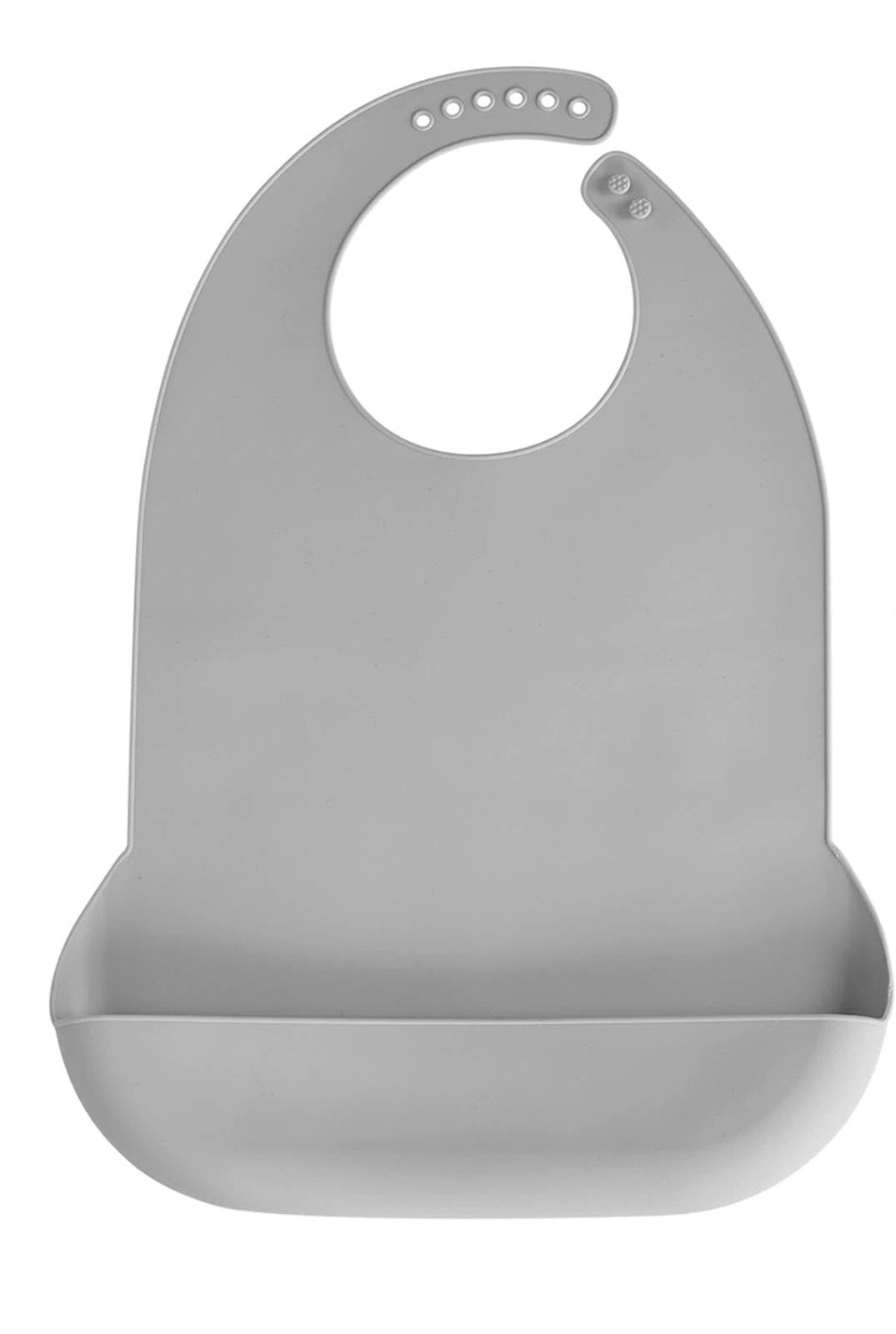 Adjustable Silicone Adult Bib, Washable Bib for Men & Women, Waterproof bib for Elderly with Crumb Catcher（Gray） - Image 1