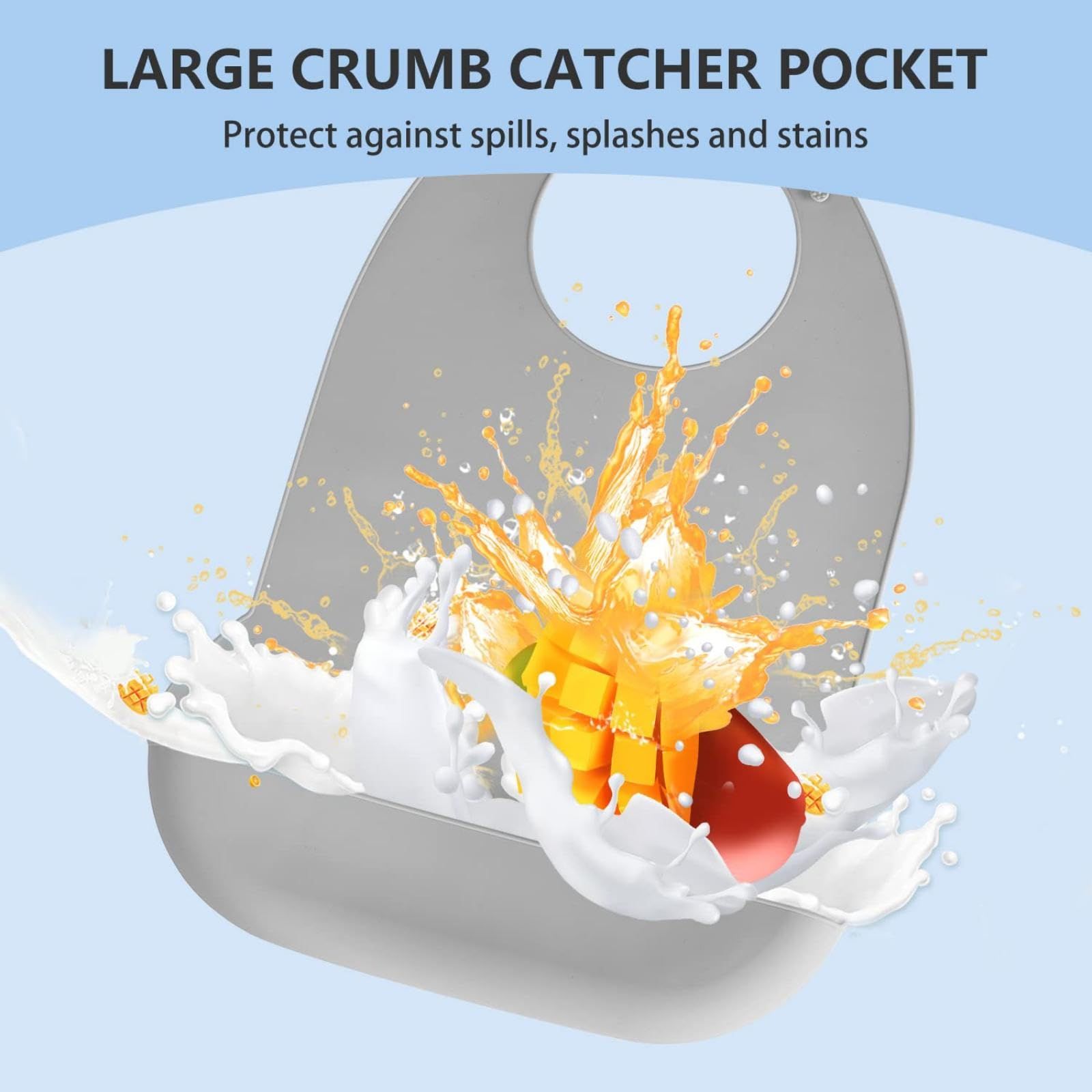Adjustable Silicone Adult Bib, Washable Bib for Men & Women, Waterproof bib for Elderly with Crumb Catcher（Gray） - Image 4