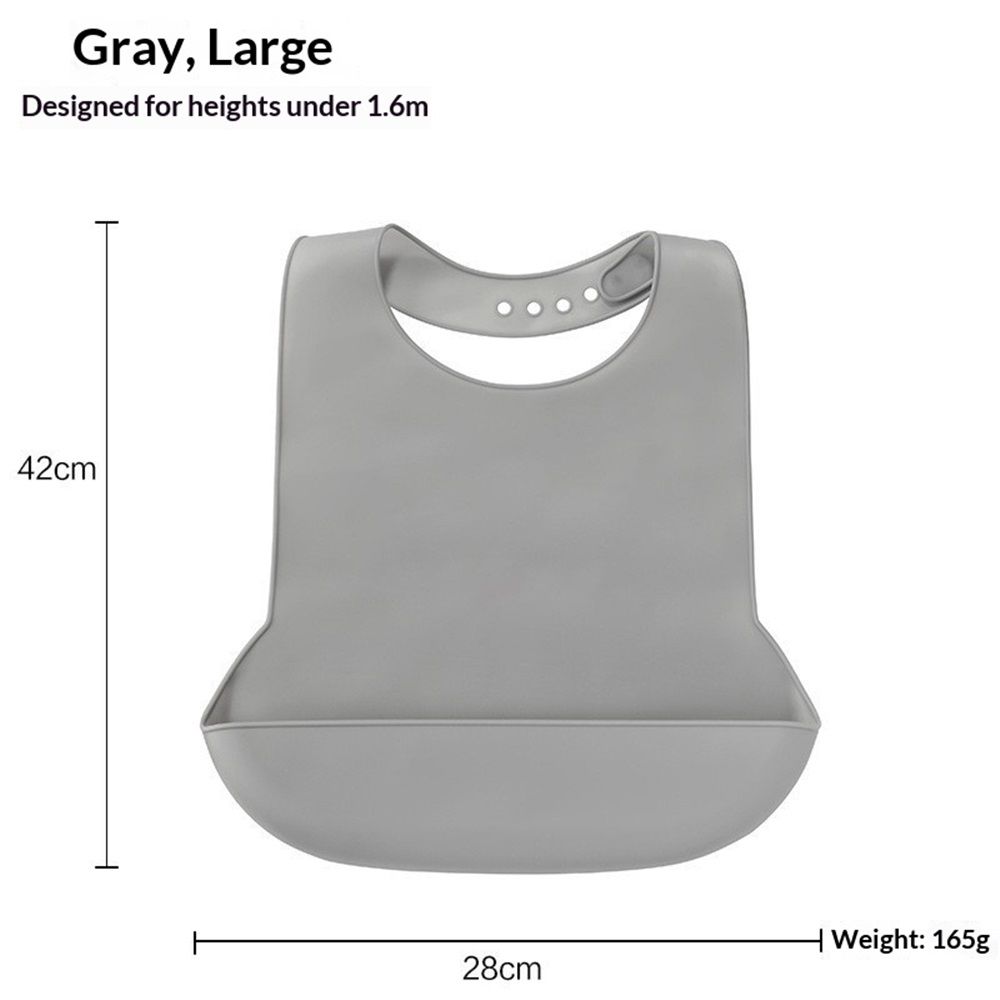 Adjustable Silicone Adult Bib, Washable Bib for Men & Women, Waterproof bib for Elderly with Crumb Catcher（Gray） - Image 5