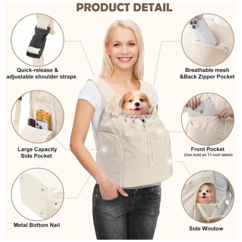 Dog Front Carrier Backpack, Adjustable Pet Dog Carrier Backpack Ventilated Mesh Dog Travel Backpack with Zippered Side Windows for Hiking Traveling for Small Medium Cats Dogs - Image 3