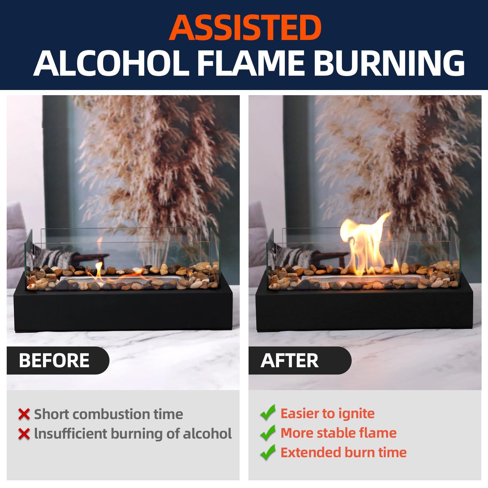48PCS Ceramic Wool Wick for Tabletop Fire Pit, Table Top Firepit Sponge Fuel Core for Bioethanol Rubbing Alcohol, Suitable for /Flammtal/ Fireplaces, Extend Burning Time - Image 2